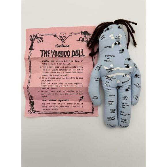 Male Voodoo Doll Blue Cloth Curse Enemies Help Friends Man Pins Novelty Hex - Picture 1 of 12